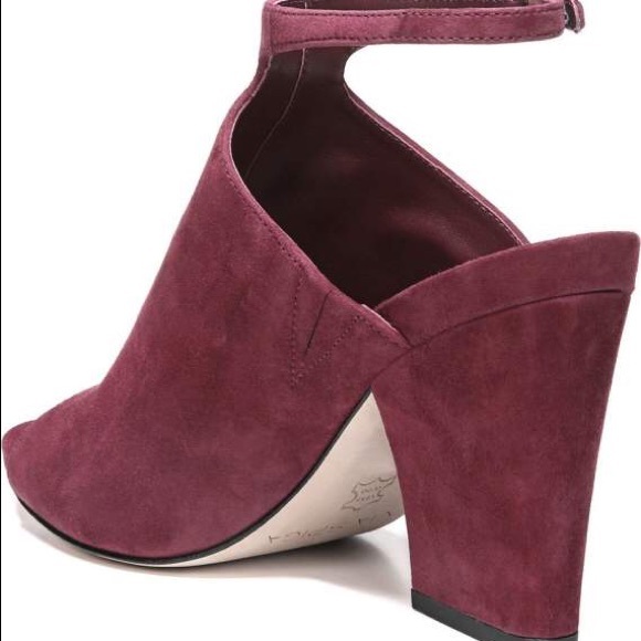 Burgundy Suede Ankle Strap Peep Toe Cone Sandal - Picture 3 of 4